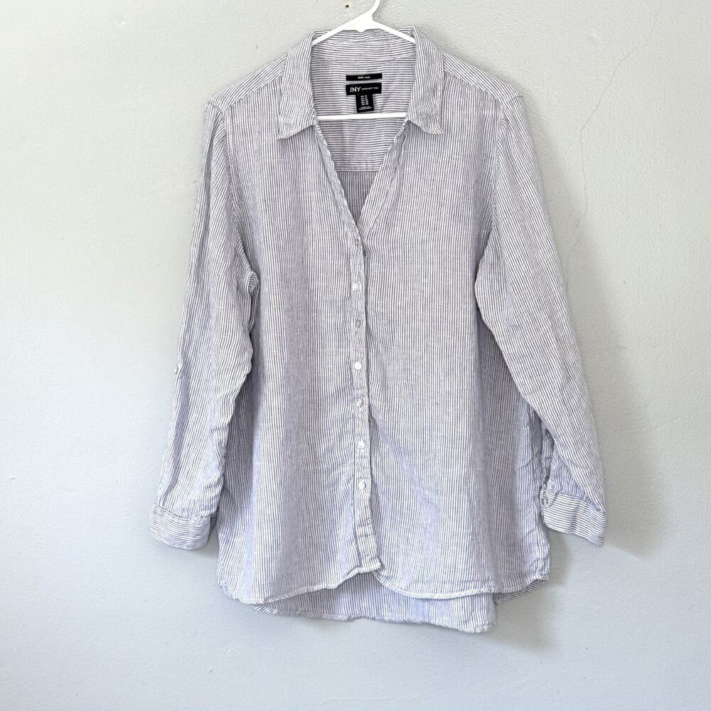 Jones & Co NY 100% Linen Striped Button Front Shirt Plus Size 1X Roll Tab NWOT